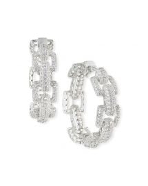 Fallon Square-Link Pave Hoop Earrings at Neiman Marcus